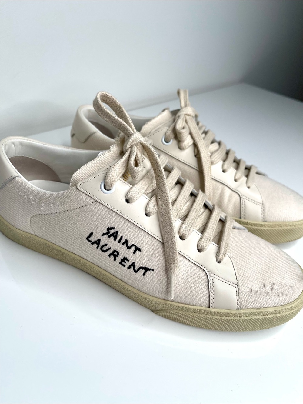 Saint Laurent Shoes Court Classic SL/06 Embroidered Sneakers Cream Ivory EU 37.5